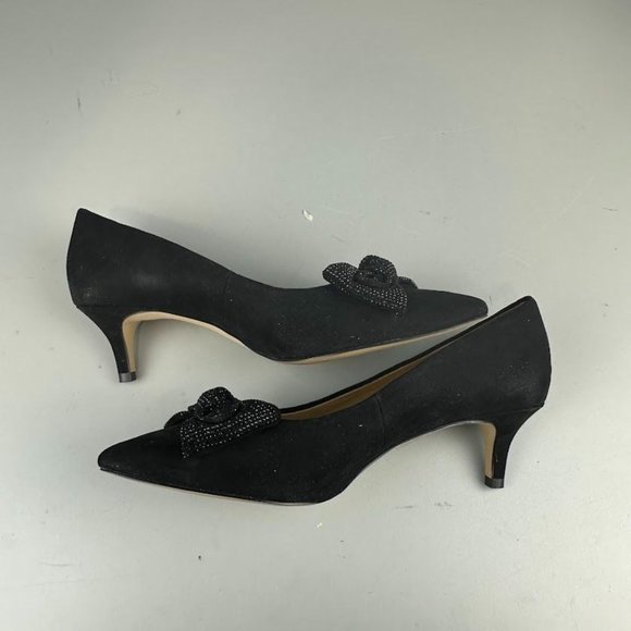 J. Crew Factory Crystal Bow Kitten Heels in Black - Picture 4 of 6